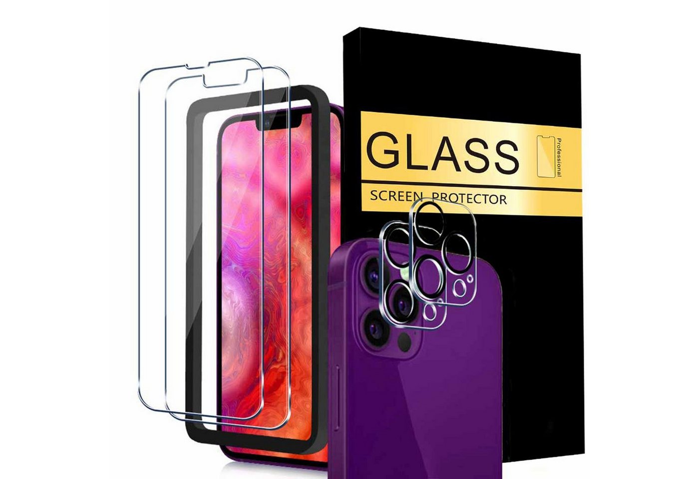 Wörleonline Displayschutzfolie für Apple iPhone 15 Pro Max, Displayschutzglas, Set, 4 Stück, 2x 9H Schutzfolie, 2x Kameraschutz und ein Ausrichtungsrahmen von Wörleonline