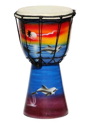 Wogeka - 25 cm Djembe - Bongo mit Airbrush-Bemalung Delfin als Geschenk-Idee Afrika Style Drum Trommel 21 von Wogeka