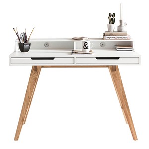 WOHNLING Schreibtisch weiß rechteckig, 4-Fuß-Gestell eiche 110,0 x 60,0 cm von Wohnling