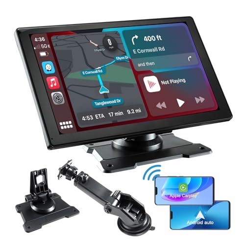 9 Zoll Kabelloses Autoradio Apple Carplay & Android Auto, Carplay-Monitor mit Externer Kamera,Tragbare Auto-Audioempfänger mit Bluetooth 5.0 AirPlay, GPS, Sprachassistent, AUX/FM-Transmitter von Woibugee