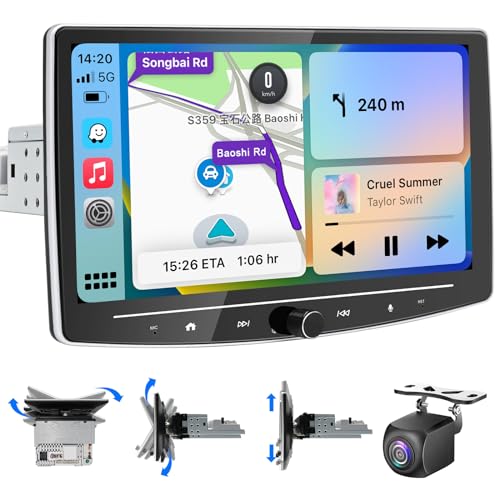 Android Autoradio 1 DIN Wireless Carplay Android Autoradio Touch Display, 10,1 Zoll HD Abnehmbares Bildschirm Autoradio mit Navi, WiFi 4G GPS AM/FM RDS Rückfahrkamera，2+32G von Woibugee