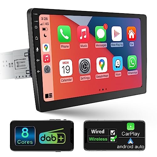 Android Autoradio 1 DIN Wireless Carplay Android Autoradio Touch Display Eingebaut DAB+, 10,1 Zoll HD Abnehmbares Bildschirm Autoradio mit Navi, WiFi 4G GPS AM/FM RDS Rückfahrkamera ，8 Core 2G+32G von Woibugee