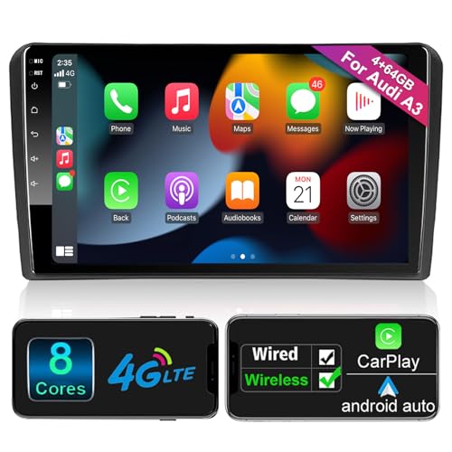 Android Autoradio mit Navi Bildschirm Carplay Android Auto für Audi A3 S3 RS3 2003-2012,9 Zoll 4GB+64GB Android 1 Din Radio Auto Radio Touch Display mit Bluetooth RDS FM GPS WiFi von Woibugee