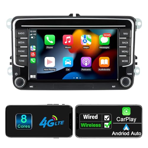 Android Autoradio mit Navi Bildschirm für VW Golf 5 6 Seat Passat, 8-Core 4GB+64GB Wireless Android Auto Carplay VW Radio, 7 Zoll VW Polo T5 Radio Bluetooth RDS FM GPS WiFi von Woibugee