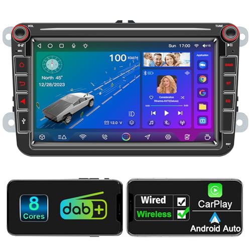Android Autoradio mit Navi Bildschirm für VW Golf 5 6 Seat Passat Sharan Tiguan, Wireless Android Auto 8 Core 4G+64G Golf Radio Carplay, 8 Zoll VW Polo T5 Caddy Radio Bluetooth RDS FM GPS DAB+ WiFi von Woibugee