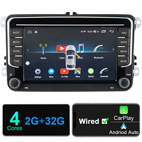 Android Autoradio mit Navi Bildschirm für VW Golf 5 6 Skoda Polo Seat Passat, 7 Zoll Android Auto Carplay Doppel Din Radio, Auto Radio Touch Display Bluetooth RDS GPS Original Rückfahrkamera Decoder von Woibugee