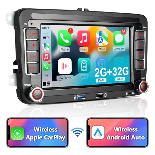 Autoradio mit Navi Bildschirm für VW T5 Golf 5 6 Polo Sharan Seat Passat Tiguan,7 Zoll Golf Radio mit Wireless Carplay & Android Auto，VW Caddy Radio Bluetooth RDS EQ GPS SWC FM WiFi USB,2+32G von Woibugee