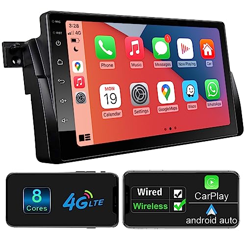 Woibugee Android Autoradio für BMW 3er E46 1999-2005 mit kabellos CarPlay Android Auto, 9 Zoll Android Radio Car Radio Unterstützt AM/FM/RDS Radio GPS-Navi Lenkradsteuerung WiFi BT 5.0 DSP, 2+32GB von Woibugee