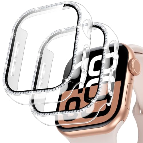 Woijrly 2 Stück Glitzer Diamanten Hülle für Apple Watch Series 10 46mm, Hart PC Bumper Case mit HD Gehärtetes Displayschutz Folie, Smartwatch Zubehör Bling Schutzhülle Cover für Frauen Mädchen, Klar Woijrly 2 Stück Glitzer Diamanten Hülle für Apple Watch Series 10 46mm, Hart PC Bumper Case mit HD Gehärtetes Displayschutz Folie, Smartwatch Zubehör Bling Schutzhülle Cover für Frauen Mädchen, Klar von Woijrly