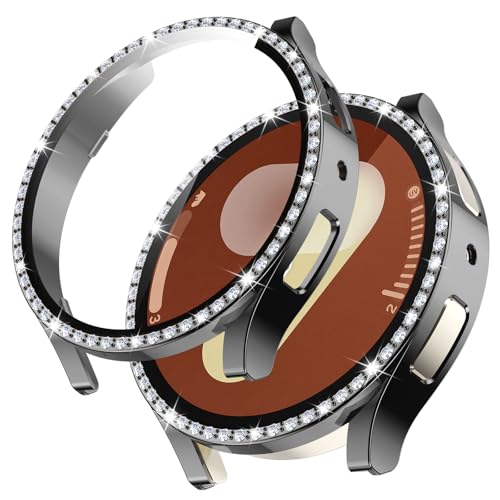 Woijrly Glitzer Diamanten Hülle für Samsung Galaxy Watch 7 44mm, Hart PC Bumper Case mit HD Gehärtetes Displayschutz Folie, Smartwatch Zubehör Bling Schutzhülle Cover für Frauen Mädchen, Schwarz Woijrly Glitzer Diamanten Hülle für Samsung Galaxy Watch 7 44mm, Hart PC Bumper Case mit HD Gehärtetes Displayschutz Folie, Smartwatch Zubehör Bling Schutzhülle Cover für Frauen Mädchen, Schwarz von Woijrly