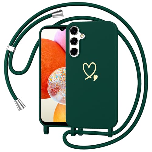 Woijrly Handykette Handyhülle für Samsung Galaxy A14 5G Hülle mit Band Kette, Dünn TPU Silikon Herz Motiv Necklace Case mit Kordel zum Umhängen Abnehmbar Stoßfest Schutzhülle für Samsung A14 5G, Grün von Woijrly
