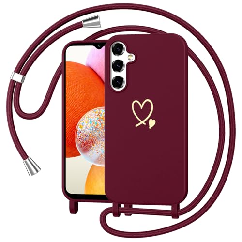 Woijrly Handykette Handyhülle für Samsung Galaxy A14 5G Hülle mit Band Kette, Dünn TPU Silikon Herz Motiv Necklace Case mit Kordel zum Umhängen Abnehmbar Stoßfest Schutzhülle für Samsung A14 5G, Rot Woijrly Handykette Handyhülle für Samsung Galaxy A14 5G Hülle mit Band Kette, Dünn TPU Silikon Herz Motiv Necklace Case mit Kordel zum Umhängen Abnehmbar Stoßfest Schutzhülle für Samsung A14 5G, Rot von Woijrly