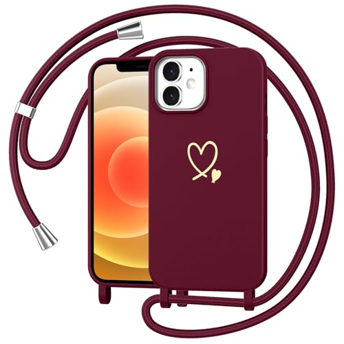 Woijrly Handykette Handyhülle für iPhone 12/iPhone 12 Pro Hülle mit Band Kette, Dünn TPU Silikon Herz Motiv Necklace Case mit Kordel zum Umhängen Abnehmbar Stoßfest Schutzhülle für iPhone 12, Rot Woijrly Handykette Handyhülle für iPhone 12/iPhone 12 Pro Hülle mit Band Kette, Dünn TPU Silikon Herz Motiv Necklace Case mit Kordel zum Umhängen Abnehmbar Stoßfest Schutzhülle für iPhone 12, Rot von Woijrly