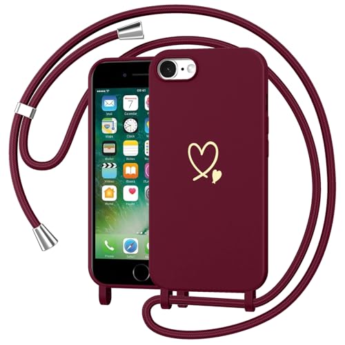 Woijrly Handykette Handyhülle für iPhone 8/iPhone SE 2020/iPhone 7/SE 2022 Hülle mit Band Kette, TPU Silikon Herz Motiv Necklace Case mit Kordel zum Umhängen Abnehmbar Stoßfest Schutzhülle, Rot Woijrly Handykette Handyhülle für iPhone 8/iPhone SE 2020/iPhone 7/SE 2022 Hülle mit Band Kette, TPU Silikon Herz Motiv Necklace Case mit Kordel zum Umhängen Abnehmbar Stoßfest Schutzhülle, Rot von Woijrly