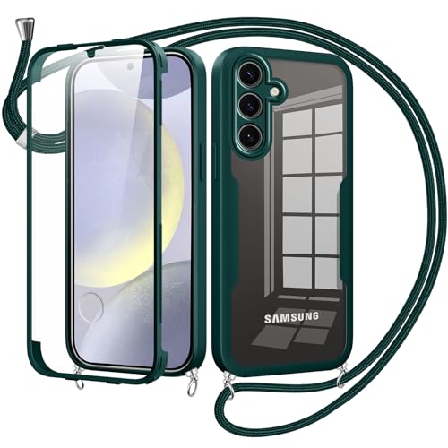 Woijrly Handykette mit Band für Samsung Galaxy S24 Hülle - Necklace HandyHülle,Eingebautem Schutzfolie Anti-Kratzer,360 Grad Displayschutz Ganzkörper Robuste Case Transparente Stoßfest-Grün von Woijrly
