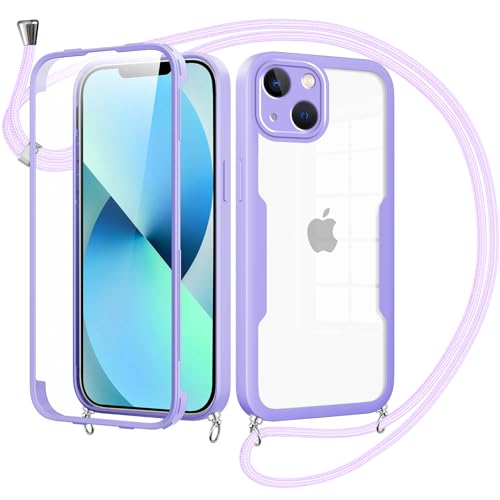 Woijrly Handykette mit Band für iPhone 13 Hülle - Necklace HandyHülle,Eingebautem Schutzfolie Anti-Kratzer,360 Grad Displayschutz Ganzkörper Robuste Case Transparente Stoßfest für iPhone 13-Violett Woijrly Handykette mit Band für iPhone 13 Hülle - Necklace HandyHülle,Eingebautem Schutzfolie Anti-Kratzer,360 Grad Displayschutz Ganzkörper Robuste Case Transparente Stoßfest für iPhone 13-Violett von Woijrly