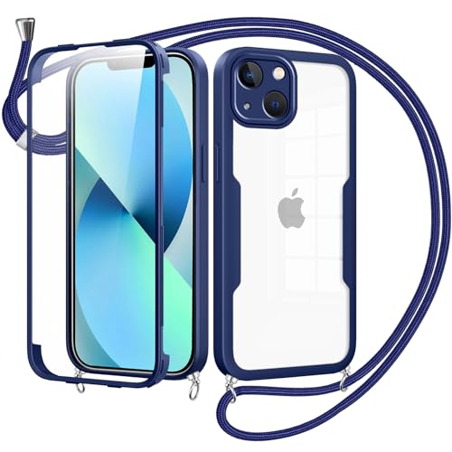 Woijrly Handykette mit Band für iPhone 13 Hülle - Necklace HandyHülle,Eingebautem Schutzfolie Anti-Kratzer,360 Grad Displayschutz Ganzkörper Robuste Case Transparente Stoßfest für iPhone 13-Blau Woijrly Handykette mit Band für iPhone 13 Hülle - Necklace HandyHülle,Eingebautem Schutzfolie Anti-Kratzer,360 Grad Displayschutz Ganzkörper Robuste Case Transparente Stoßfest für iPhone 13-Blau von Woijrly