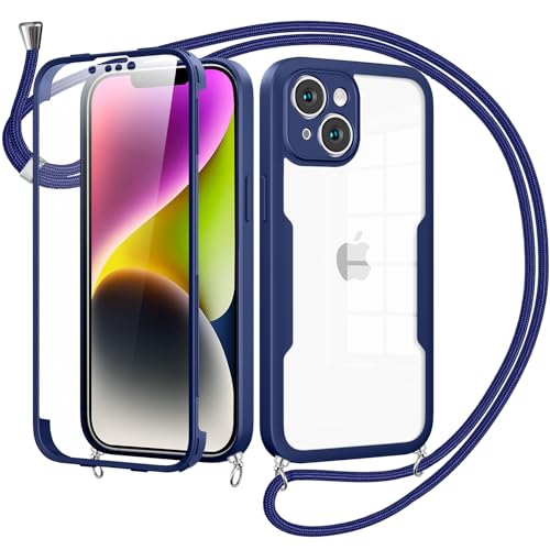 Woijrly Handykette mit Band für iPhone 14 Hülle - Necklace HandyHülle,Eingebautem Schutzfolie Anti-Kratzer,360 Grad Displayschutz Ganzkörper Robuste Case Transparente Stoßfest für iPhone 14-Blau Woijrly Handykette mit Band für iPhone 14 Hülle - Necklace HandyHülle,Eingebautem Schutzfolie Anti-Kratzer,360 Grad Displayschutz Ganzkörper Robuste Case Transparente Stoßfest für iPhone 14-Blau von Woijrly