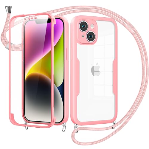 Woijrly Handykette mit Band für iPhone 14 Hülle - Necklace HandyHülle,Eingebautem Schutzfolie Anti-Kratzer,360 Grad Displayschutz Ganzkörper Robuste Case Transparente Stoßfest für iPhone 14-Pink Woijrly Handykette mit Band für iPhone 14 Hülle - Necklace HandyHülle,Eingebautem Schutzfolie Anti-Kratzer,360 Grad Displayschutz Ganzkörper Robuste Case Transparente Stoßfest für iPhone 14-Pink von Woijrly