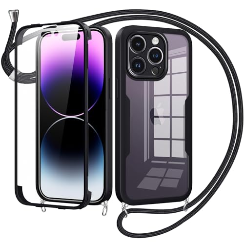 Woijrly Handykette mit Band für iPhone 14 Pro Max Hülle - Necklace HandyHülle,Eingebautem Schutzfolie Anti-Kratzer,360 Grad Displayschutz Ganzkörper Robuste Case Transparente Stoßfest-Schwarz Woijrly Handykette mit Band für iPhone 14 Pro Max Hülle - Necklace HandyHülle,Eingebautem Schutzfolie Anti-Kratzer,360 Grad Displayschutz Ganzkörper Robuste Case Transparente Stoßfest-Schwarz von Woijrly