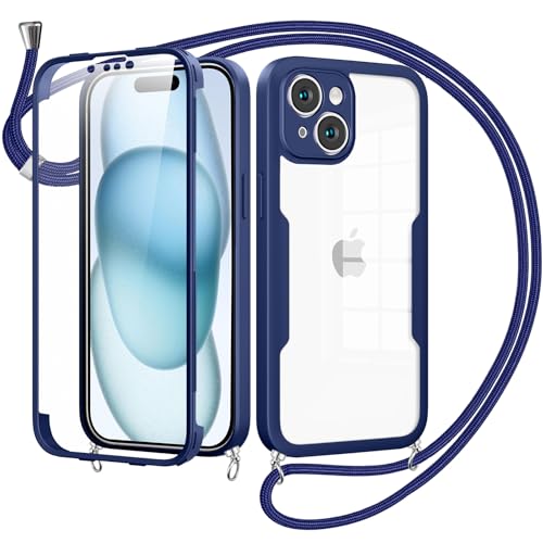 Woijrly Handykette mit Band für iPhone 15 Hülle - Necklace HandyHülle,Eingebautem Schutzfolie Anti-Kratzer,360 Grad Displayschutz Ganzkörper Robuste Case Transparente Stoßfest für iPhone 15-Blau Woijrly Handykette mit Band für iPhone 15 Hülle - Necklace HandyHülle,Eingebautem Schutzfolie Anti-Kratzer,360 Grad Displayschutz Ganzkörper Robuste Case Transparente Stoßfest für iPhone 15-Blau von Woijrly