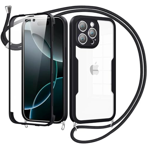 Woijrly Handykette mit Band für iPhone 16 Pro Hülle - Necklace HandyHülle,Eingebautem Schutzfolie Anti-Kratzer,360 Grad Displayschutz Ganzkörper Robuste Case Transparente Stoßfest für 16 Pro-Schwarz Woijrly Handykette mit Band für iPhone 16 Pro Hülle - Necklace HandyHülle,Eingebautem Schutzfolie Anti-Kratzer,360 Grad Displayschutz Ganzkörper Robuste Case Transparente Stoßfest für 16 Pro-Schwarz von Woijrly
