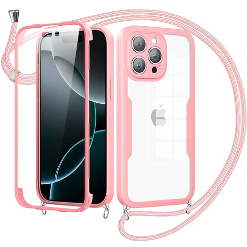 Woijrly Handykette mit Band für iPhone 16 Pro Hülle - Necklace HandyHülle,Eingebautem Schutzfolie Anti-Kratzer,360 Grad Displayschutz Ganzkörper Robuste Case Transparente Stoßfest für 16 Pro-Pink Woijrly Handykette mit Band für iPhone 16 Pro Hülle - Necklace HandyHülle,Eingebautem Schutzfolie Anti-Kratzer,360 Grad Displayschutz Ganzkörper Robuste Case Transparente Stoßfest für 16 Pro-Pink von Woijrly