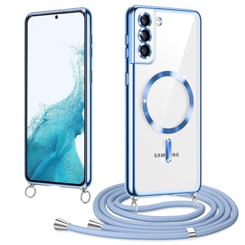 Woijrly Magnetische Handykette mit Band für Samsung Galaxy S22 Plus Hülle, [Kompatibel mit Magsafe] Handyhülle Case mit justierbarer Schnur Abnehmbar Strap, Crossbody Schutzhülle zum Umhängen, Blau von Woijrly