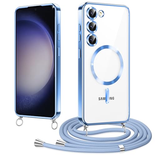 Woijrly Magnetische Handykette mit Band für Samsung Galaxy S23 Hülle, [Kompatibel mit Magsafe] Handyhülle Case mit justierbarer Schnur Abnehmbar Strap, Crossbody Schutzhülle zum Umhängen, Blau von Woijrly