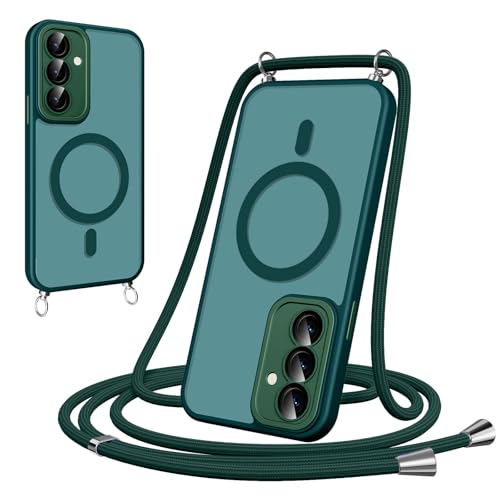 Woijrly Magnetische Handykette mit Band für Samsung Galaxy S23 Hülle - Necklace HandyHülle Durchscheinende mit Kameraschutz, justierbarer und Abnehmbarer Kette, Crossbody Magnet Clear Cover, Grün von Woijrly