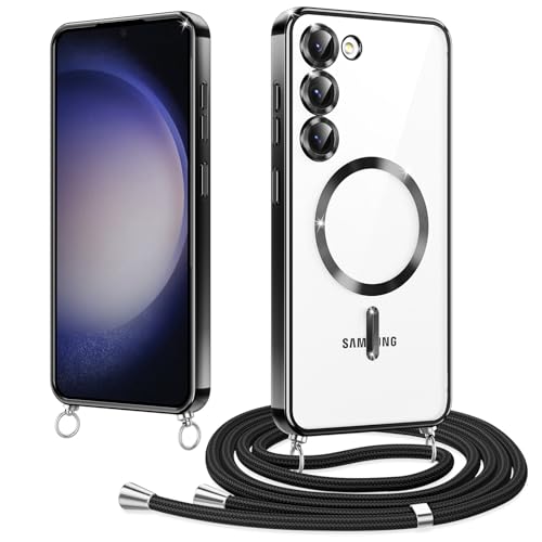 Woijrly Magnetische Handykette mit Band für Samsung Galaxy S23 Plus Hülle, [Kompatibel mit Magsafe] Handyhülle mit justierbarer Schnur Abnehmbar Strap, Crossbody Schutzhülle zum Umhängen, Schwarz von Woijrly