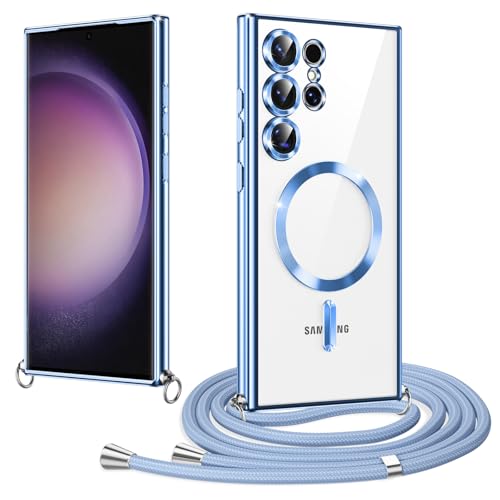 Woijrly Magnetische Handykette mit Band für Samsung Galaxy S23 Ultra Hülle, [Kompatibel mit Magsafe] Handyhülle mit justierbarer Schnur Abnehmbar Strap, Crossbody Schutzhülle zum Umhängen, Blau von Woijrly