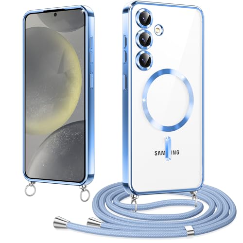 Woijrly Magnetische Handykette mit Band für Samsung Galaxy S24 Plus Hülle, [Kompatibel mit Magsafe] Handyhülle Case mit justierbarer Schnur Abnehmbar Strap, Crossbody Schutzhülle zum Umhängen, Blau von Woijrly