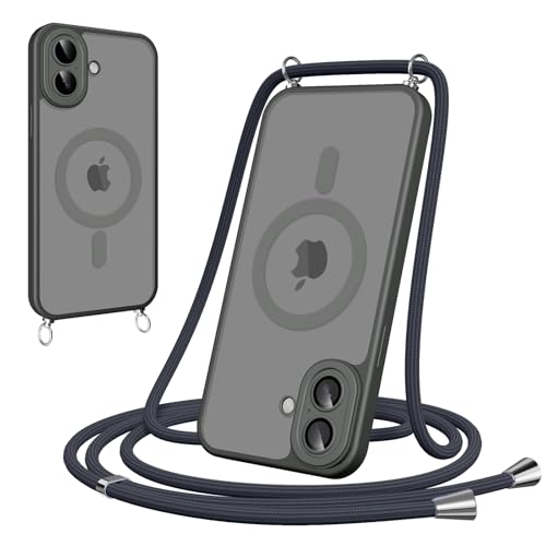 Woijrly Magnetische Handykette mit Band für iPhone 16 Hülle - Necklace HandyHülle Durchscheinende mit Kameraschutz, justierbarer und Abnehmbarer Kette, Crossbody Magnet Clear Cover, Grau Woijrly Magnetische Handykette mit Band für iPhone 16 Hülle - Necklace HandyHülle Durchscheinende mit Kameraschutz, justierbarer und Abnehmbarer Kette, Crossbody Magnet Clear Cover, Grau von Woijrly