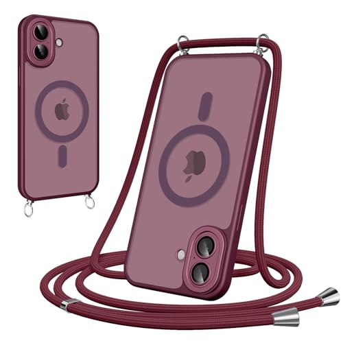 Woijrly Magnetische Handykette mit Band für iPhone 16 Hülle - Necklace HandyHülle Durchscheinende mit Kameraschutz, justierbarer und Abnehmbarer Kette, Crossbody Magnet Clear Cover, Rot Woijrly Magnetische Handykette mit Band für iPhone 16 Hülle - Necklace HandyHülle Durchscheinende mit Kameraschutz, justierbarer und Abnehmbarer Kette, Crossbody Magnet Clear Cover, Rot von Woijrly