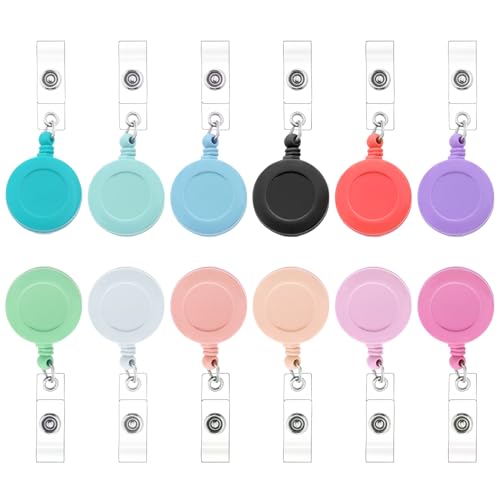 Wokape 12Pcs 26" einziehbare Badge Reel, gemischte solide Farbe Krankenschwester Studenten Arzt ID Badge Halter mit Metall-Clip, bunte Badge mit 360°Swivel Alligator Clip für ID-Karte Schlüssel von Wokape
