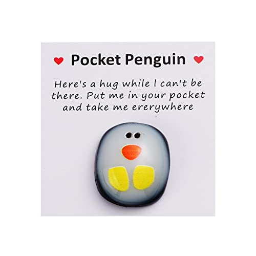 Wokii Taschenpinguin, niedliches Tiergeschenk, an dich denkend, Briefkastenumarmung, geschmolzenes Glas, kleiner Pinguin umarmt Glasgeschenk mit Grußkarte von Wokii