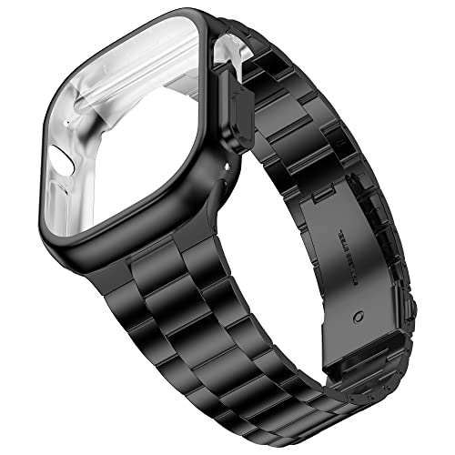 Wolait Kompatibel mit Apple Watch, 45 mm mit Hülle, verbessertes Business-Edelstahlband mit Displayschutzfolie für iWatch Serie 8/7/6/SE Serie 5/4/3/2/1,45 mm, Schwarz von Wolait