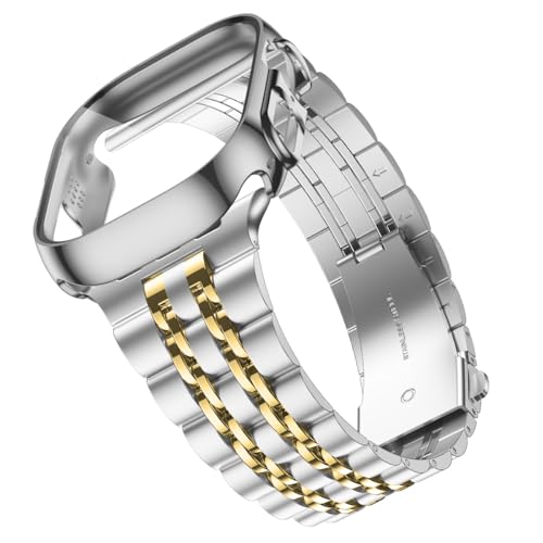 Wolait Kompatibel mit Apple Watch Armband 45 mm mit Hülle, verbessertes Edelstahl-Metall-Business-Band mit Displayschutzfolie für iWatch Serie 9/8/7, silberfarben/goldenes Band + silbernes Gehäuse Wolait Kompatibel mit Apple Watch Armband 45 mm mit Hülle, verbessertes Edelstahl-Metall-Business-Band mit Displayschutzfolie für iWatch Serie 9/8/7, silberfarben/goldenes Band + silbernes Gehäuse von Wolait