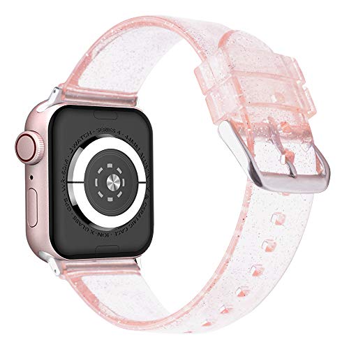 Wolait kompatibel mit Apple Watch Series 4 Bands Glitzer Premium Soft Silikon Armband für iWatch Serie 4/3/2/1, 42mm/44mm Pink von Wolait