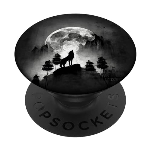 Heulender Wolf vor dem Mond mit Bergen PopSockets Klebender PopGrip Heulender Wolf vor dem Mond mit Bergen PopSockets Klebender PopGrip von Wolf Merch