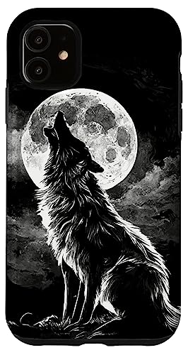 Hülle für iPhone 11 Heulender Wolf vor dem Mond von Wolf Merch