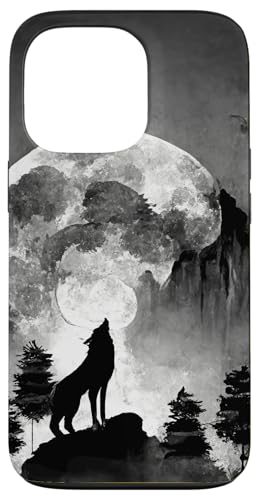 Hülle für iPhone 13 Pro Heulender Wolf vor dem Mond mit Bergen von Wolf Merch