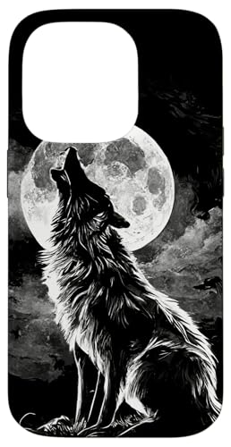 Hülle für iPhone 14 Pro Heulender Wolf vor dem Mond von Wolf Merch