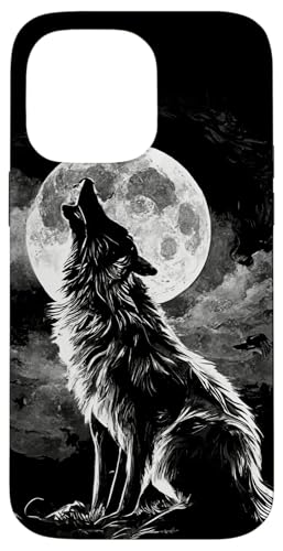 Hülle für iPhone 14 Pro Max Heulender Wolf vor dem Mond von Wolf Merch