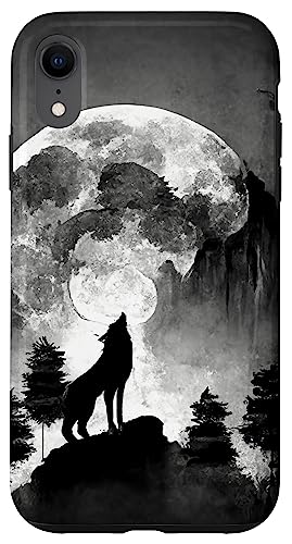 Hülle für iPhone XR Heulender Wolf vor dem Mond mit Bergen von Wolf Merch