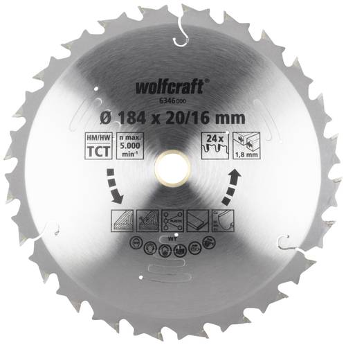 Wolfcraft 6346000 Kreissägeblatt 184 x 20 x 1.8mm Zähneanzahl: 24 1St. von Wolfcraft