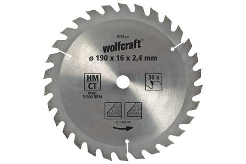 Wolfcraft 6735000 Hartmetall Kreissägeblatt 190 x 16mm Zähneanzahl: 30 1St. von Wolfcraft