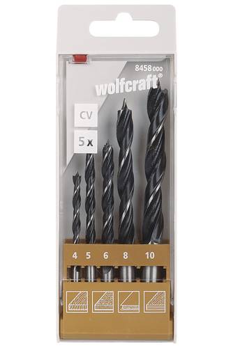 Wolfcraft 8458000 Holz-Spiralbohrer-Set 5teilig 4 mm, 5 mm, 6 mm, 8 mm, 10mm Zylinderschaft 1 Set von Wolfcraft