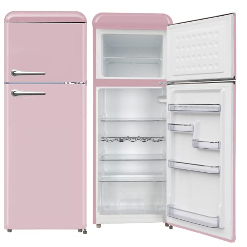 Wolkenstein Retro Kühl-Gefrierkombination WGK218RT SP Pink | 50er Jahre Retro Look| Nutzinhalt 208L l 4**** Gefrierfach l Höhe 147cm l Kühlteil 160L l Gefrierteil 48L l 184 kWh l [Energieklasse E] von Wolkenstein